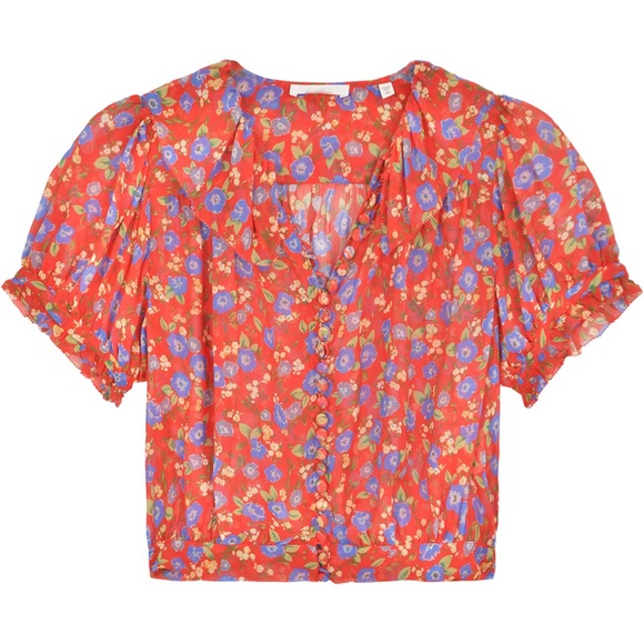Brand New Doen Anaise Top In Red Dayflower Meadow Size S - Picture 1 of 5
